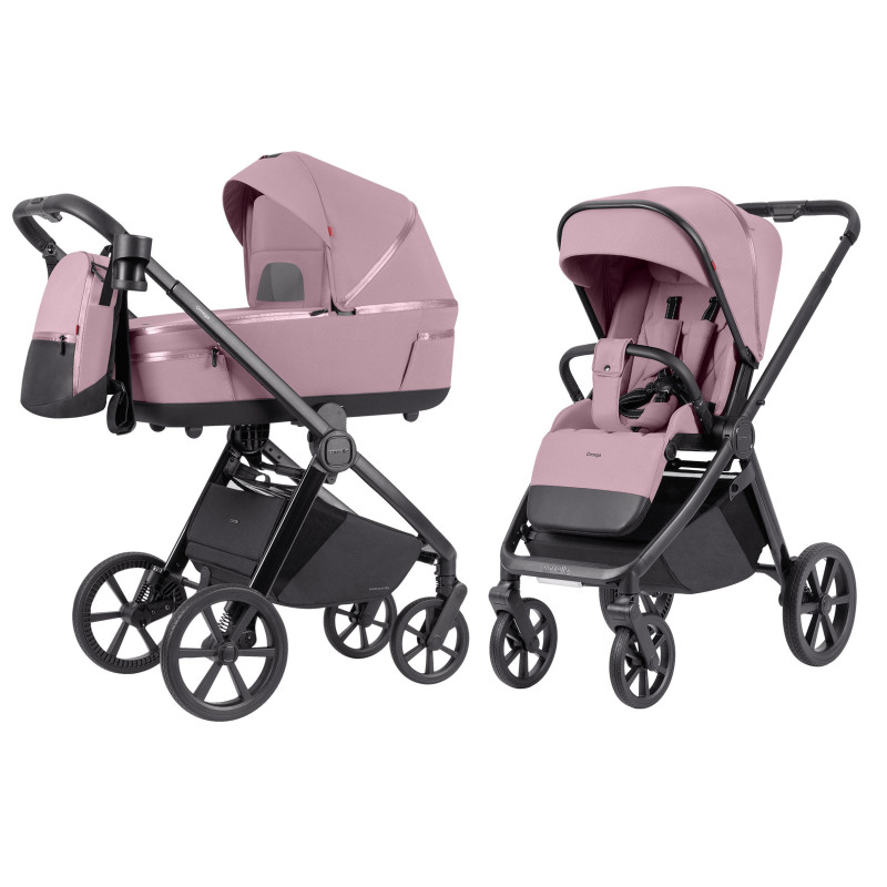 Carrello Omega Plus CRL-6540/1 - дитяча коляска 2 в 1, всесезонний візочок з ліхтариком LED, термолюлька, регулювання люльки по висоті, великі колеса, телескопічна ручка • Galaxy Pink