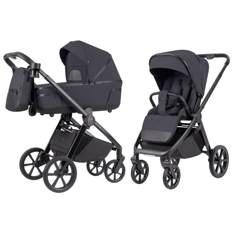 Carrello Omega Plus CRL-6540/1 + adapters - детская коляска 2 в 1, всесезонная коляска с фонариком LED, адаптеры для автокресла в комплекте • Meteor Grey