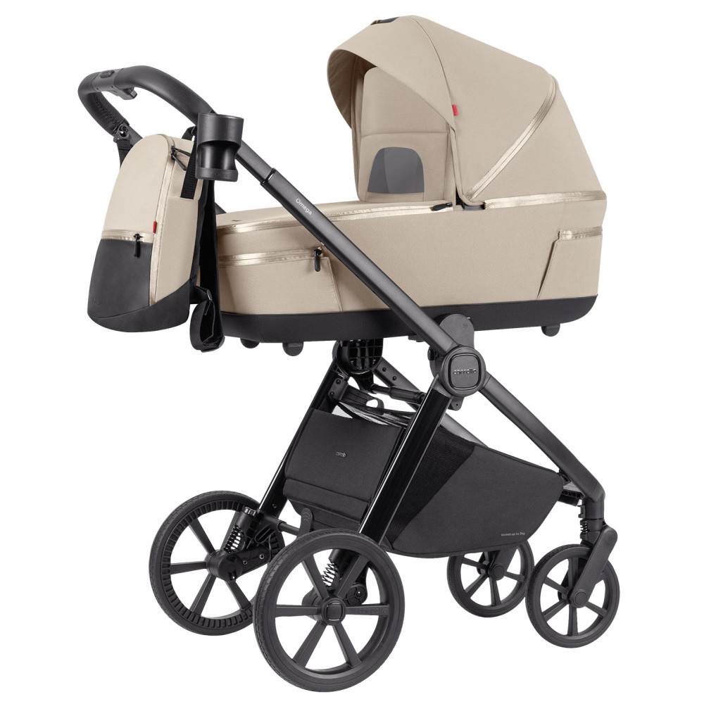 Carrello Omega Plus CRL-6540/1 - дитяча коляска 2 в 1, всесезонний візочок з ліхтариком LED, термолюлька, регулювання люльки по висоті, великі колеса, телескопічна ручка • Solar Beige