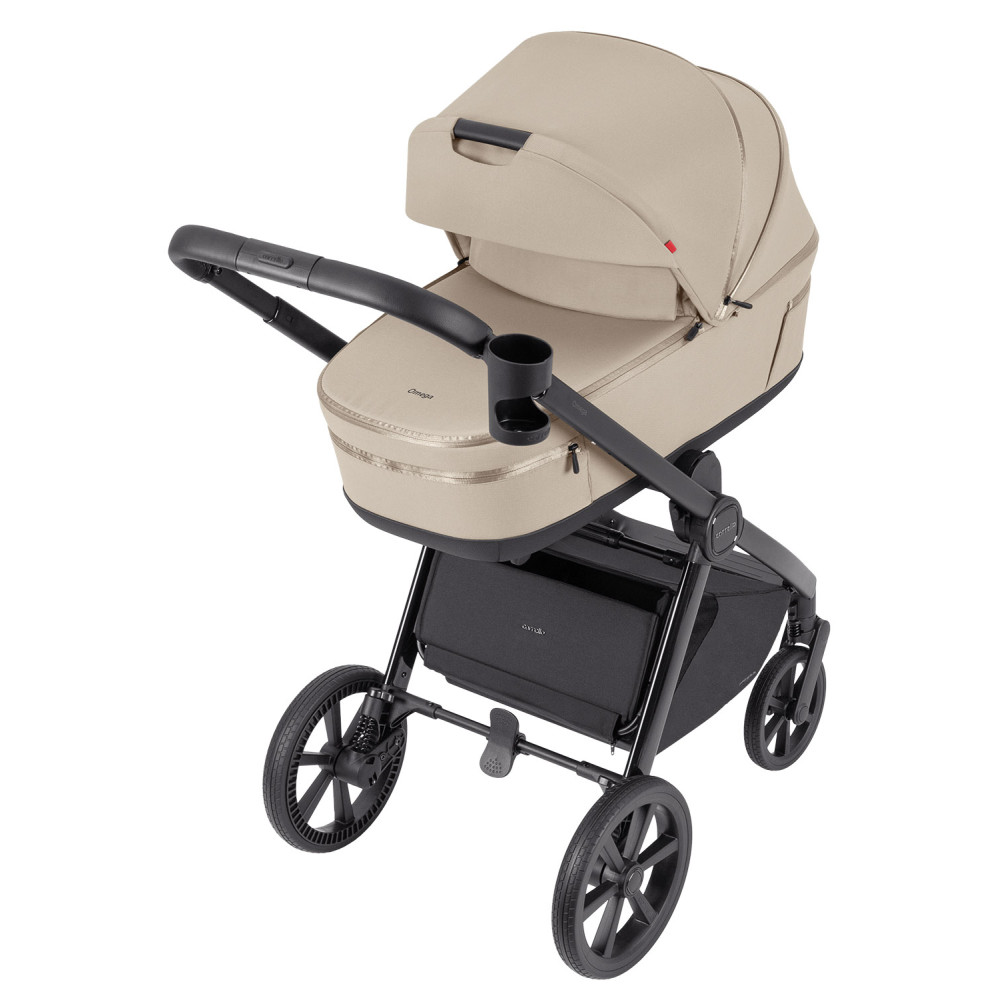 Carrello Omega Plus CRL-6540/1 - дитяча коляска 2 в 1, всесезонний візочок з ліхтариком LED, термолюлька, регулювання люльки по висоті, великі колеса, телескопічна ручка • Solar Beige