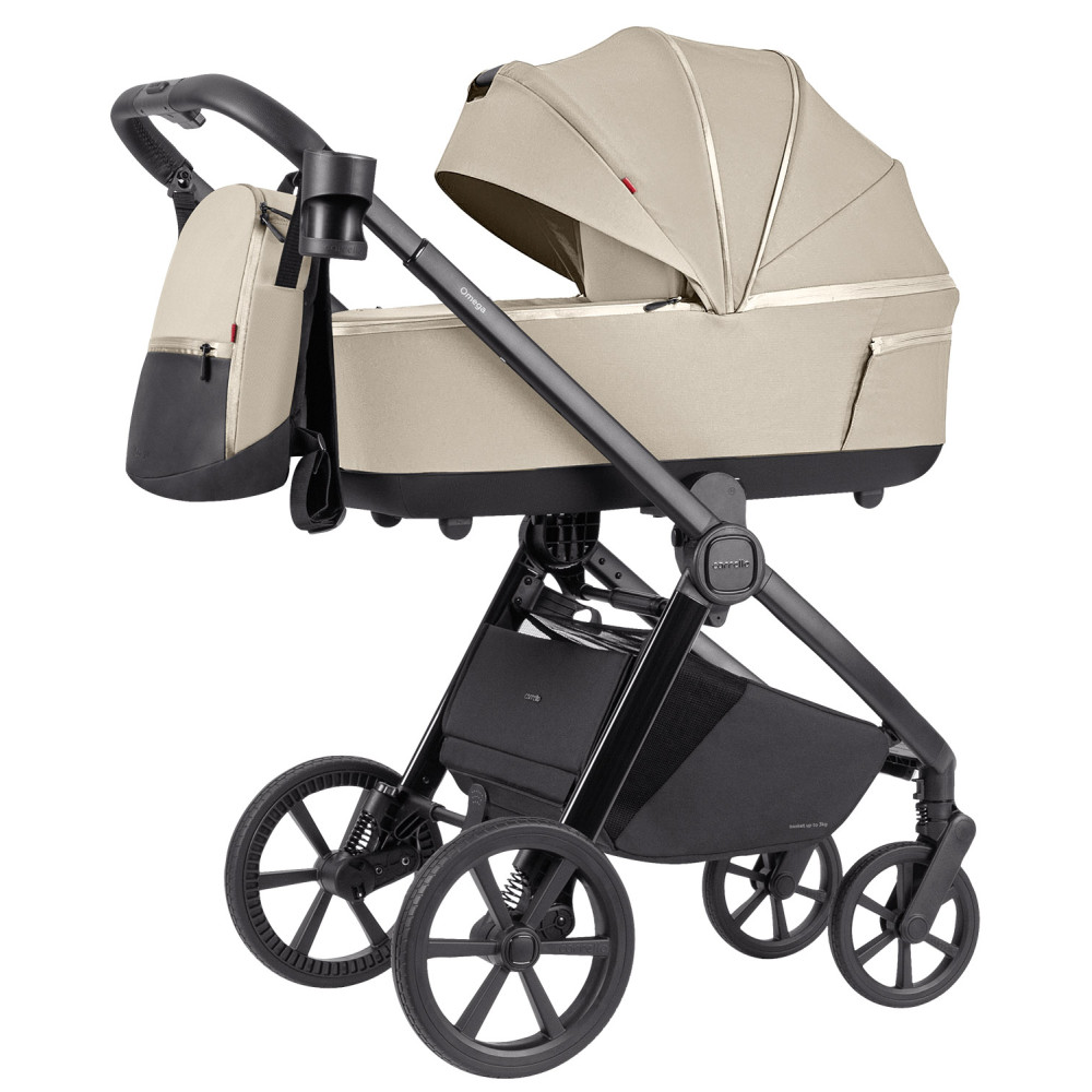 Carrello Omega Plus CRL-6540/1 - дитяча коляска 2 в 1, всесезонний візочок з ліхтариком LED, термолюлька, регулювання люльки по висоті, великі колеса, телескопічна ручка • Solar Beige