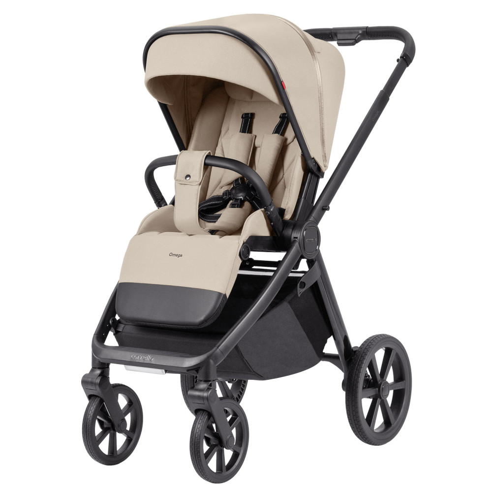 Carrello Omega Plus CRL-6540/1 - дитяча коляска 2 в 1, всесезонний візочок з ліхтариком LED, термолюлька, регулювання люльки по висоті, великі колеса, телескопічна ручка • Solar Beige