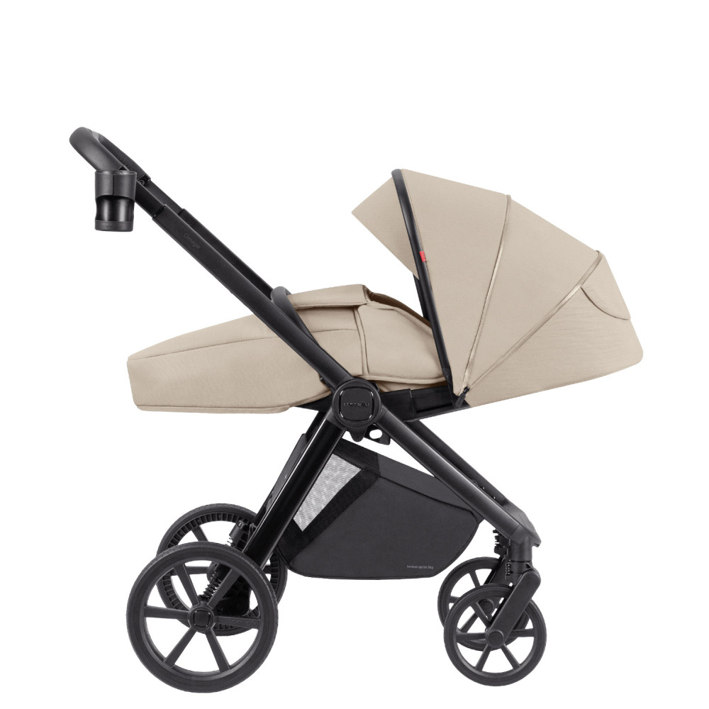 Carrello Omega Plus CRL-6540/1 - дитяча коляска 2 в 1, всесезонний візочок з ліхтариком LED, термолюлька, регулювання люльки по висоті, великі колеса, телескопічна ручка • Solar Beige