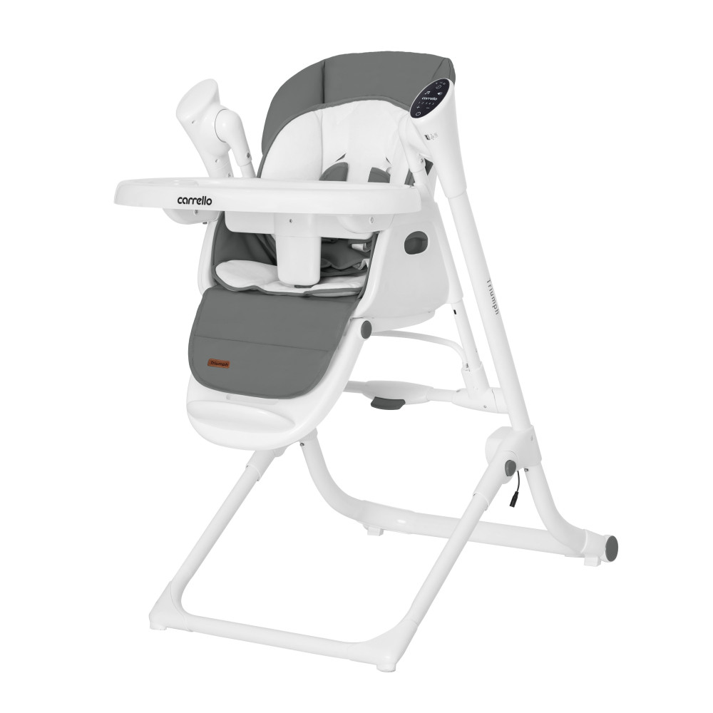 Carrello Triumph CRL-10302 - стільчик для годування з сенсорною панеллю, шезлонг, гойдалка з автоматичним безшумним рухом (живлення від мережі та батарейок, пульт ДК, таймер, 2 колеса) • Palette Grey