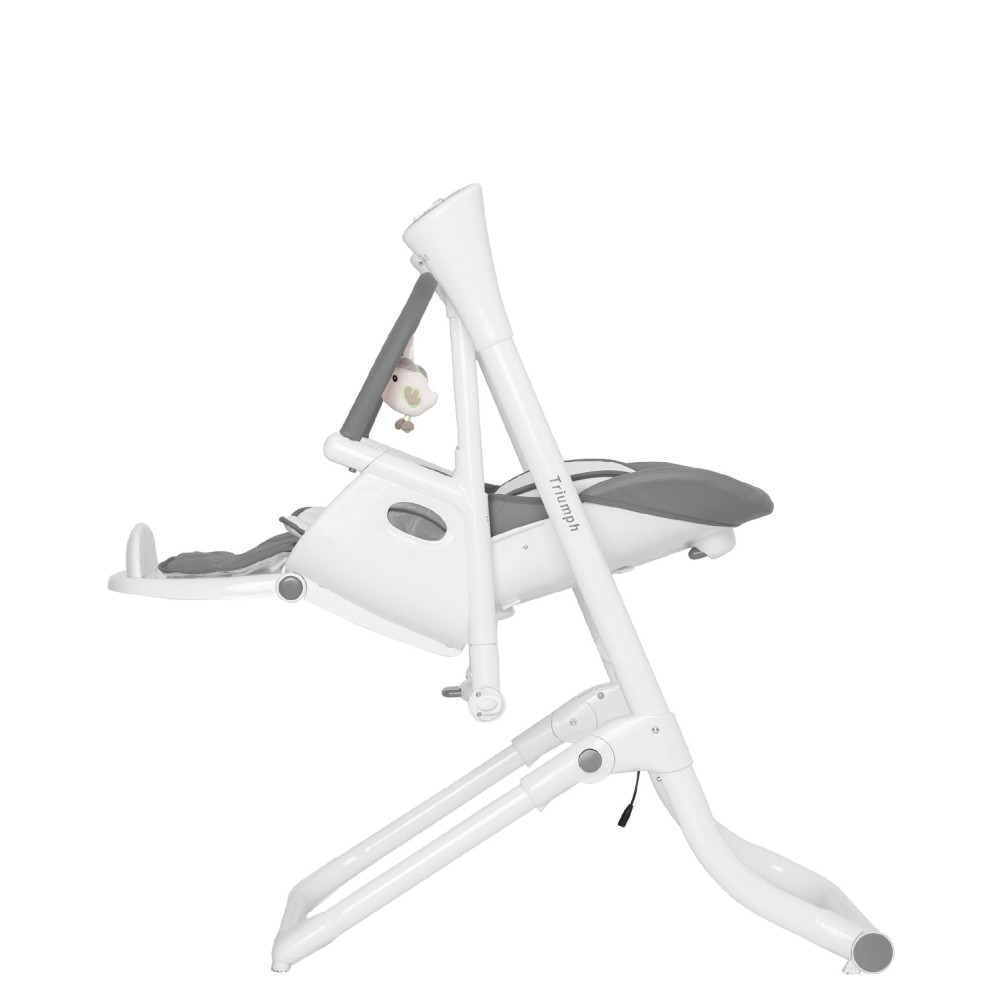 Carrello Triumph CRL-10302 - стільчик для годування з сенсорною панеллю, шезлонг, гойдалка з автоматичним безшумним рухом (живлення від мережі та батарейок, пульт ДК, таймер, 2 колеса) • Palette Grey