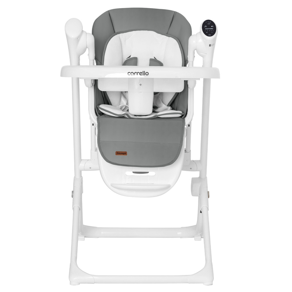 Carrello Triumph CRL-10302 - стільчик для годування з сенсорною панеллю, шезлонг, гойдалка з автоматичним безшумним рухом (живлення від мережі та батарейок, пульт ДК, таймер, 2 колеса) • Palette Grey