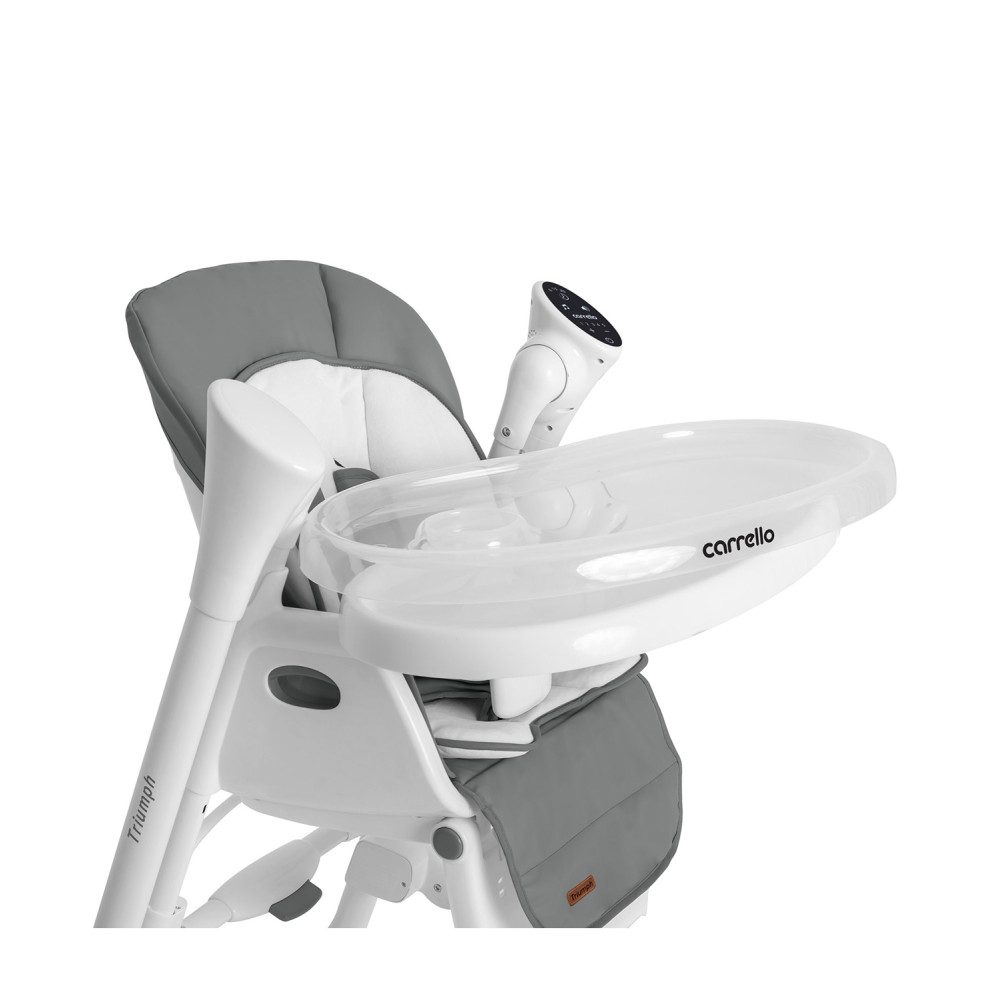 Carrello Triumph CRL-10302 - стільчик для годування з сенсорною панеллю, шезлонг, гойдалка з автоматичним безшумним рухом (живлення від мережі та батарейок, пульт ДК, таймер, 2 колеса) • Palette Grey