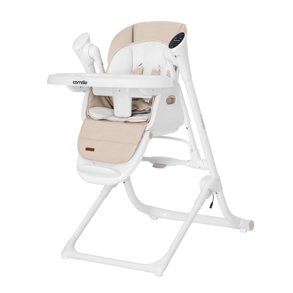 Carrello Triumph CRL-10302 - стільчик для годування з сенсорною панеллю, шезлонг, гойдалка з автоматичним безшумним рухом (живлення від мережі та батарейок, пульт ДК, таймер, 2 колеса) • Cream Beige