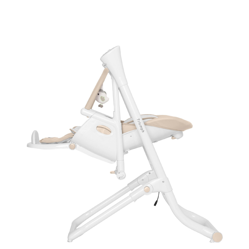 Carrello Triumph CRL-10302 - стільчик для годування з сенсорною панеллю, шезлонг, гойдалка з автоматичним безшумним рухом (живлення від мережі та батарейок, пульт ДК, таймер, 2 колеса) • Cream Beige