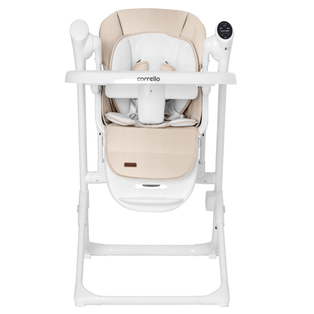 Carrello Triumph CRL-10302 - стільчик для годування з сенсорною панеллю, шезлонг, гойдалка з автоматичним безшумним рухом (живлення від мережі та батарейок, пульт ДК, таймер, 2 колеса) • Cream Beige