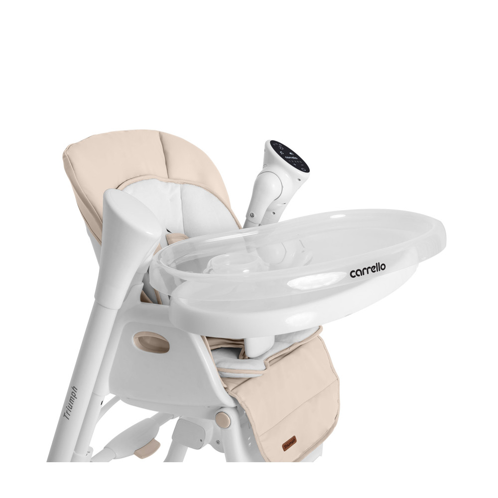 Carrello Triumph CRL-10302 - стільчик для годування з сенсорною панеллю, шезлонг, гойдалка з автоматичним безшумним рухом (живлення від мережі та батарейок, пульт ДК, таймер, 2 колеса) • Cream Beige