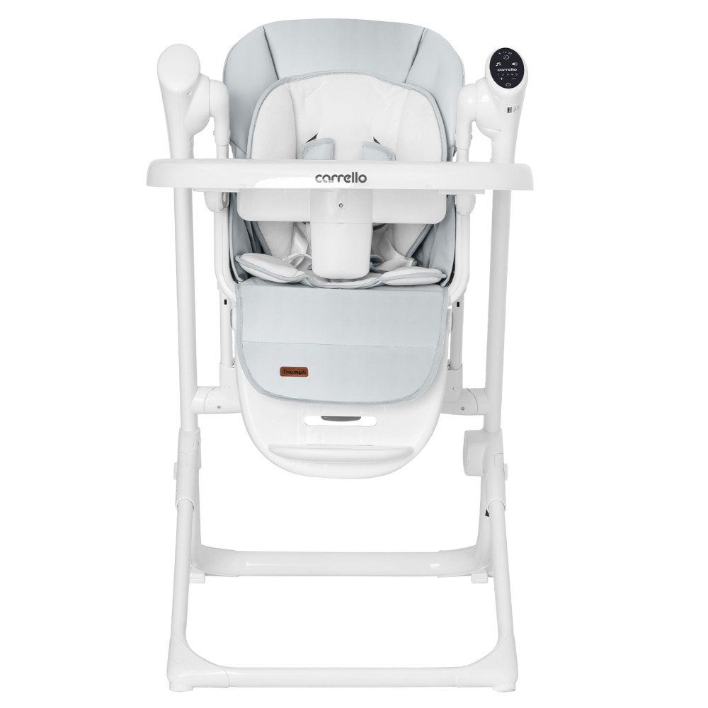 Carrello Triumph CRL-10302 - стільчик для годування з сенсорною панеллю, шезлонг, гойдалка з автоматичним безшумним рухом (живлення від мережі та батарейок, пульт ДК, таймер, 2 колеса) • Cloud Grey