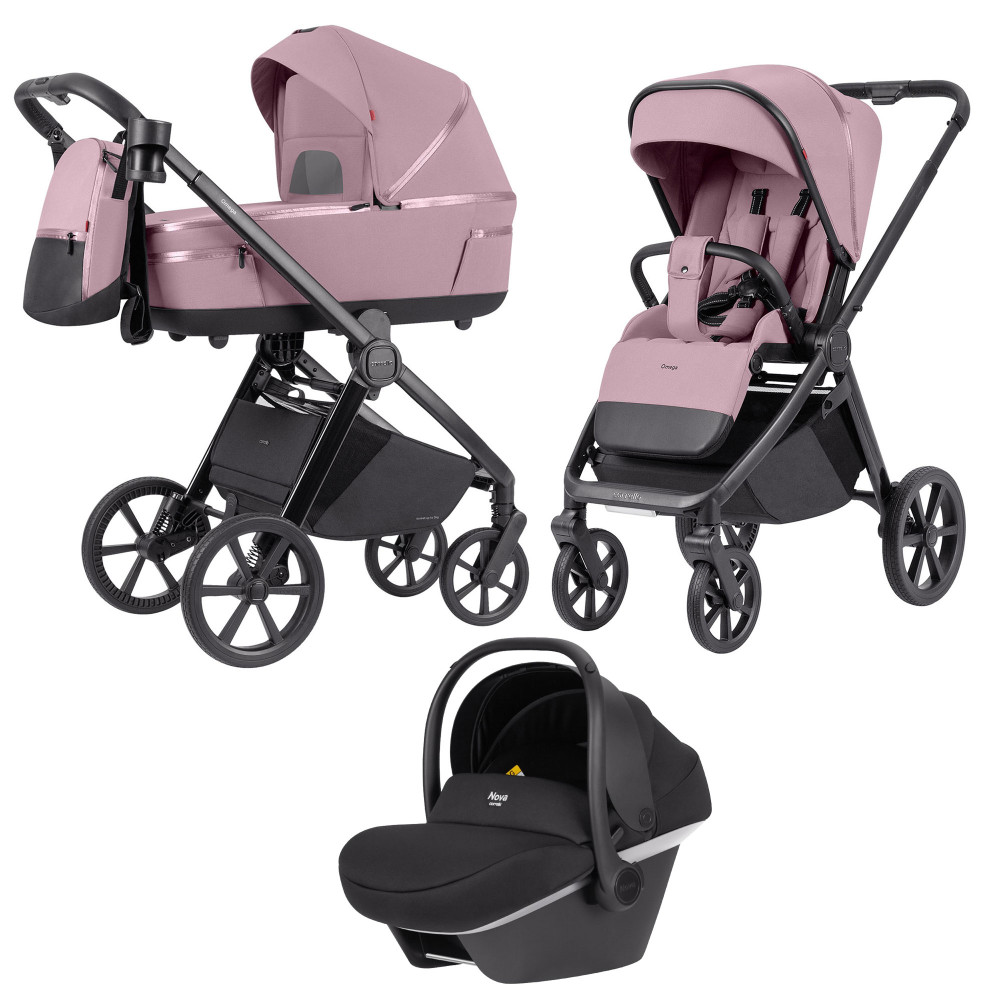 Carrello Omega Plus CRL-6540/1 - детская коляска 3в1, всесезонная коляска с LED-фонариком, с автокреслом для новорожденного Carrello Nova (0 - 15 месяцев / 40 - 87 см) • Galaxy Pink