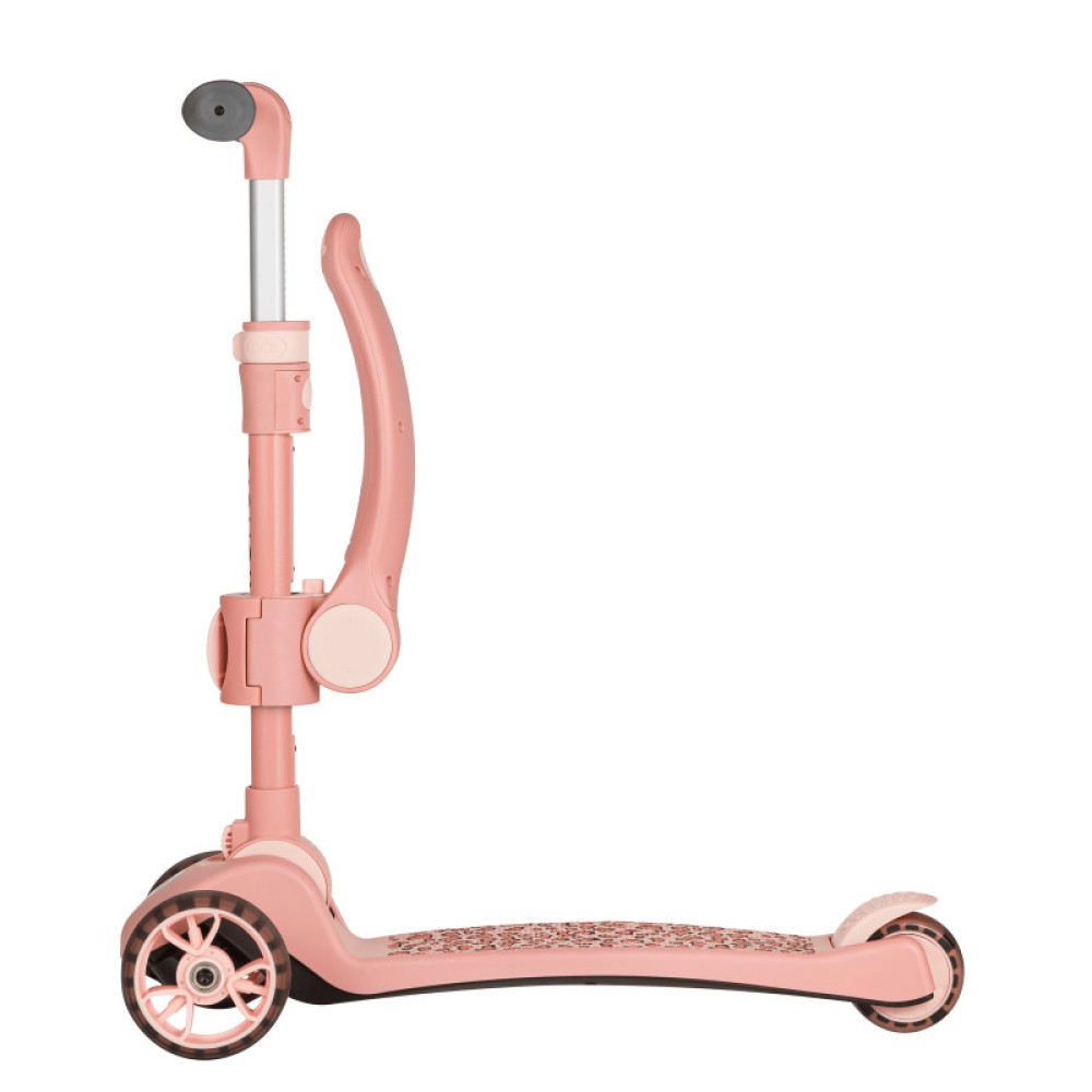Lionelo Franky - детский самокат 2 в 1 со съемным сиденьем, корзиной для мелочей, большие колеса с подсветкой • Pink Rose
