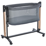 El Camino Noa ME 1125-G - детская приставная кроватка с укачиванием, манеж с окошком (электропитание от сети, приложение в смартфоне, LED экран, музыка, таймер, 4 поворотных колесика) • Dark Gray