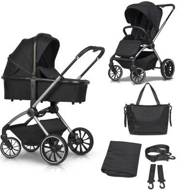 EasyGo Giro - коляска 2 в 1, легка, алюмінієва рама, великі колеса, реверсивний прогулянковий блок • Black