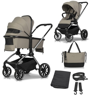 EasyGo Giro - коляска 2 в 1, легка, алюмінієва рама, великі колеса, реверсивний прогулянковий блок • Beige