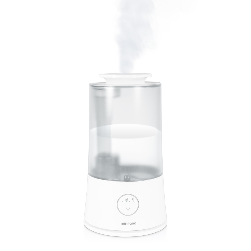 Miniland Humitop 3L - зволожувач повітря з верхньою затокою води, площа приміщення до 30м², автономна робота 30 годин, підсвітка • White