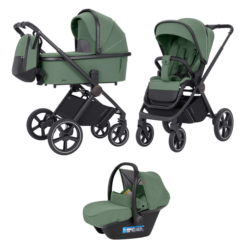 Carrello Ultimo CRL-6519 - детская коляска 3в1 с автокреслом для норорожденного (0 - 13 кг / 40 - 87 см), коляска с люлькой, регулировка высоты люльки и прогулочного блока, всесезонная коляска • Fern Green