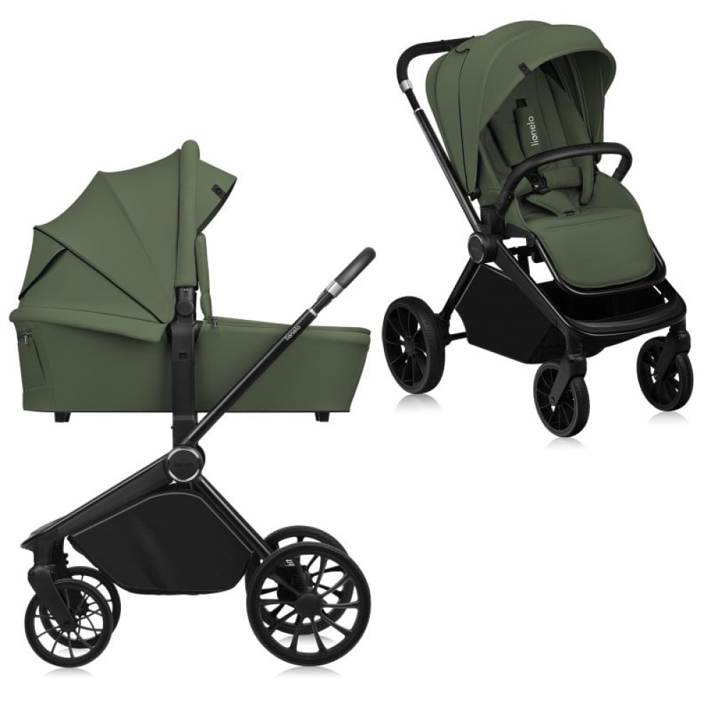Lionelo Mika Plus - детская коляска 2 в 1,  всесезонная коляска с люлькой для новорожденных, быстрое складывание • Green Olive