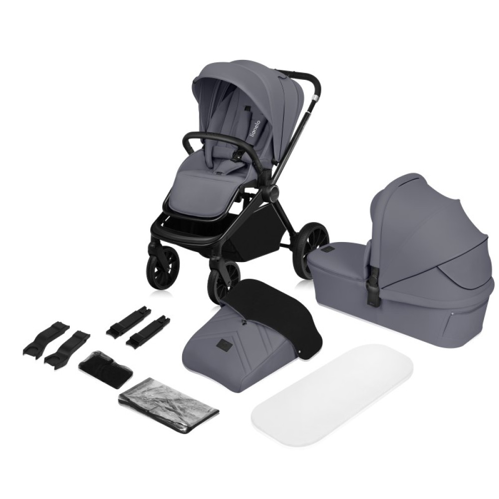 Lionelo Mika Plus - детская коляска 2 в 1,  всесезонная коляска с люлькой для новорожденных, быстрое складывание • Grey Stone