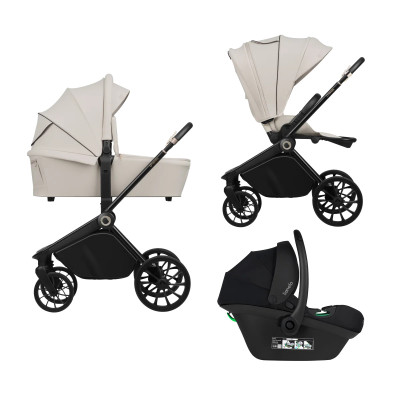 Lionelo Mika Plus 3в1 - детская коляска 3 в 1 с автокреслом, универсальная коляска с большими колесами • Beige Sand
