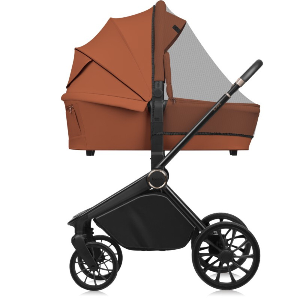 Lionelo Mika Plus - детская коляска 3 в 1,  автокресло, всесезонная коляска с люлькой для новорожденных, быстрое складывание • Brown Rust