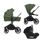 Lionelo Mika Plus 3в1 - детская коляска 3 в 1 с автокреслом, универсальная коляска с большими колесами • Green Olive