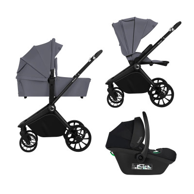 Lionelo Mika Plus 3в1 - детская коляска 3 в 1 с автокреслом, универсальная коляска с большими колесами • Grey Stone Lionelo Mika Plus 3в1 - детская коляска 3 в 1 с автокреслом, универсальная коляска с большими колесами • Grey Stone