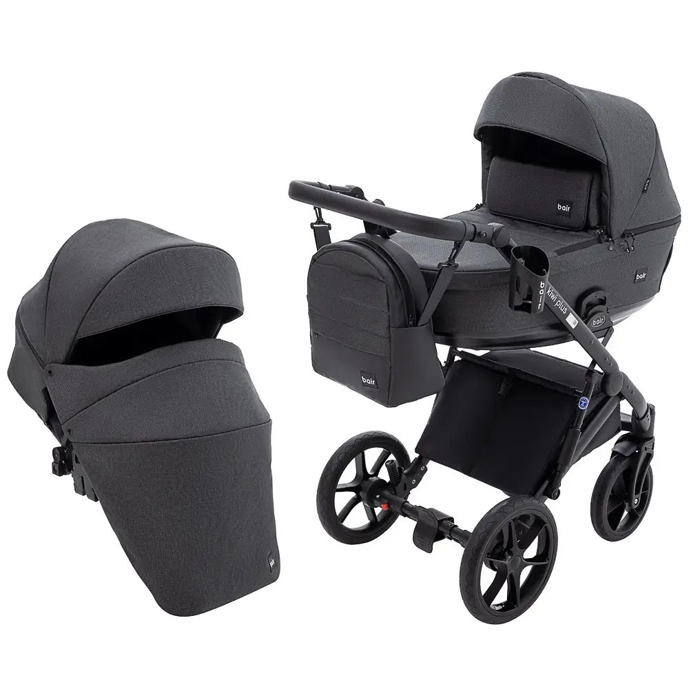 Bair Kiwi Plus Soft - дитяча коляска 2 в 1, всесезонний візочок з люлькою для новонароджених • Graphite (BKP-219)