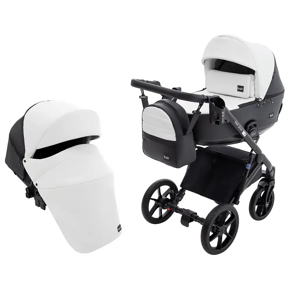 Bair Kiwi Plus Eco - детская коляска 2 в 1,  всесезонная коляска с люлькой для новорожденных • White/Black (BKP-51/15)