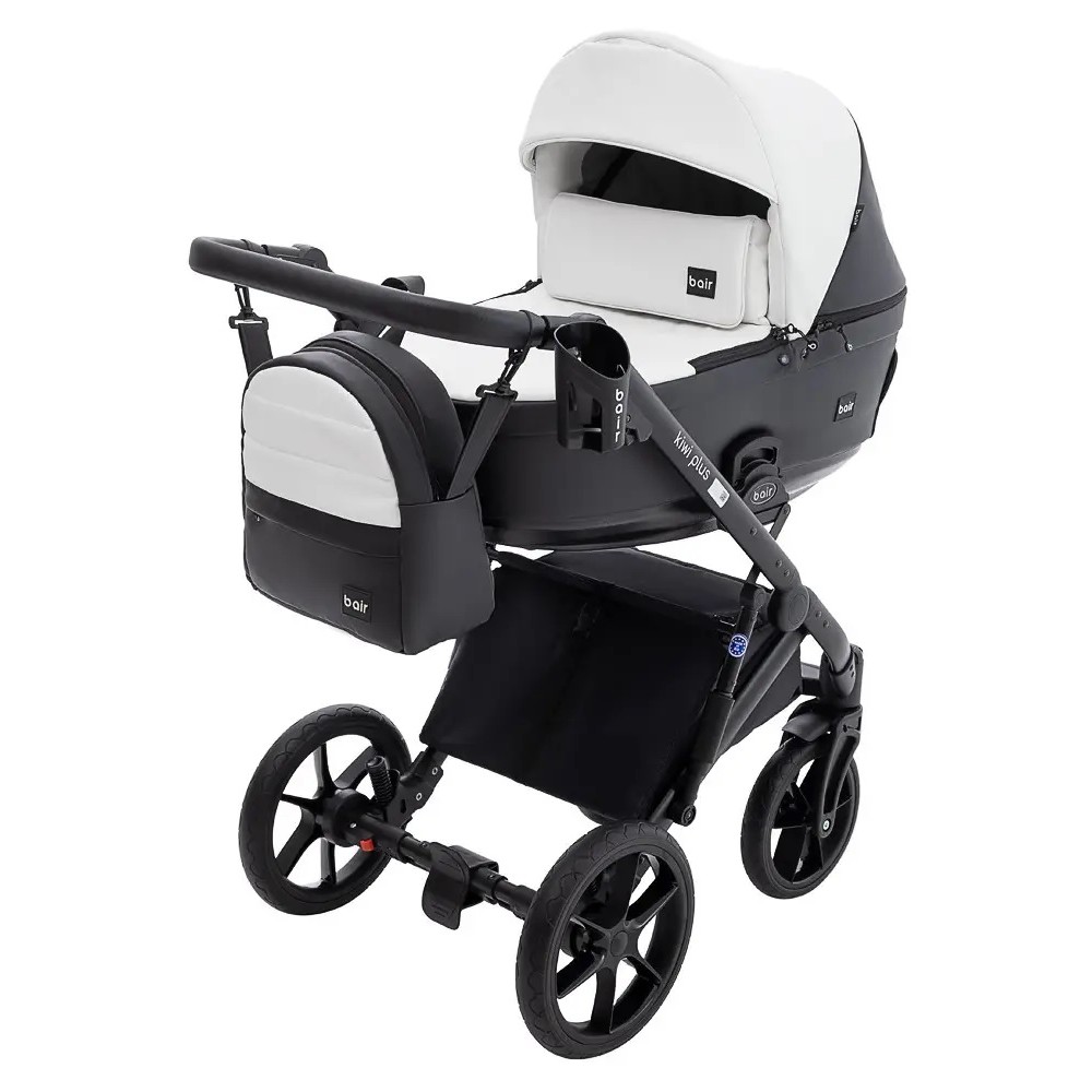 Bair Kiwi Plus Eco - детская коляска 2 в 1,  всесезонная коляска с люлькой для новорожденных • White/Black (BKP-51/15)