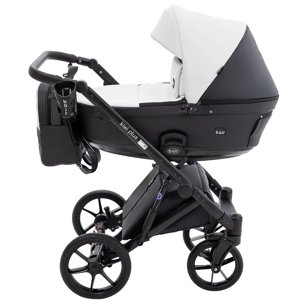 Bair Kiwi Plus Eco - детская коляска 2 в 1,  всесезонная коляска с люлькой для новорожденных • White/Black (BKP-51/15)