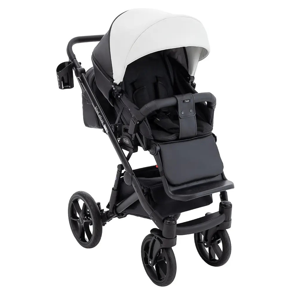 Bair Kiwi Plus Eco - детская коляска 2 в 1,  всесезонная коляска с люлькой для новорожденных • White/Black (BKP-51/15)