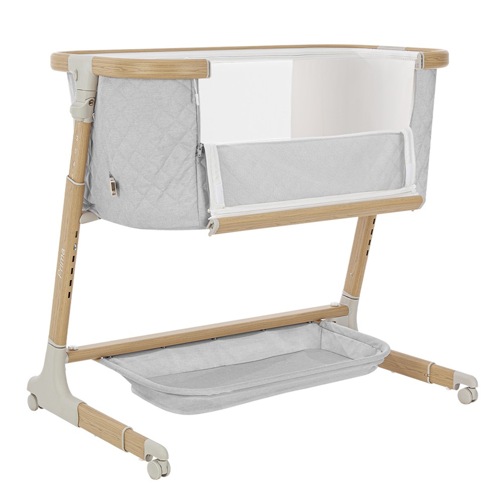 Carrello Prima CRL-16503 - приставне ліжечко для немовля, електронна система заколисування, 4 колеса, матрац, 5 швидкостей гойдання, таймер, пульт ДК • Cloud Grey