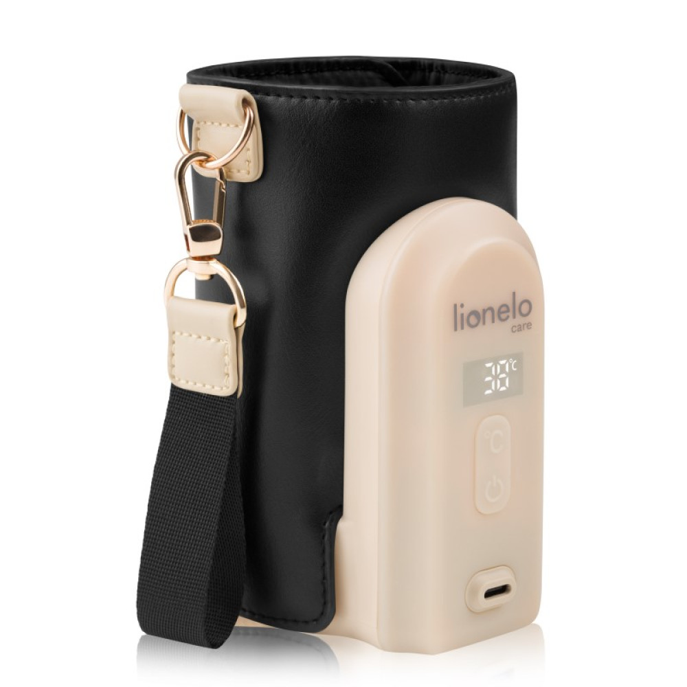 Lionelo Thermup Go Evo - мобильный подогреватель для бутылочек, 5 уровней нагрева, USB-C, до 9 часов работы, ⌀50-80 мм • Black Gold