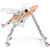 Peg Perego Prima Pappa Follow Me - стільчик для годування, шезлонг для новонароджених (регулювання по висоті, нахил спинки, регулювання підніжки), чохол з екошкіри, 4 колеса, компактне складання • Peach