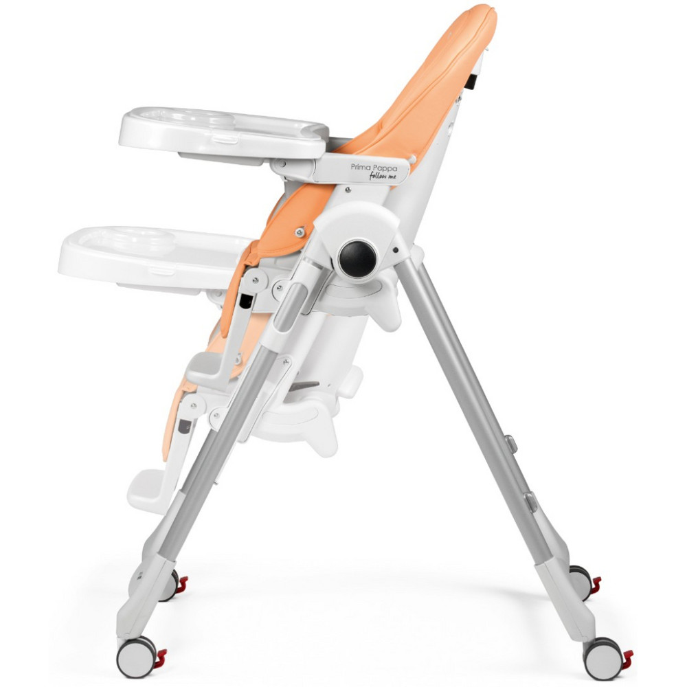 Peg Perego Prima Pappa Follow Me - стільчик для годування, шезлонг для новонароджених (регулювання по висоті, нахил спинки, регулювання підніжки), чохол з екошкіри, 4 колеса, компактне складання • Peach Peg Perego Prima Pappa Follow Me - стільчик для годування, шезлонг для новонароджених (регулювання по висоті, нахил спинки, регулювання підніжки), чохол з екошкіри, 4 колеса, компактне складання • Peach