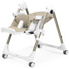 Peg Perego Prima Pappa Follow Me - стільчик для годування, шезлонг для новонароджених (регулювання по висоті, нахил спинки, регулювання підніжки), чохол з екошкіри, 4 колеса, компактне складання • Astral