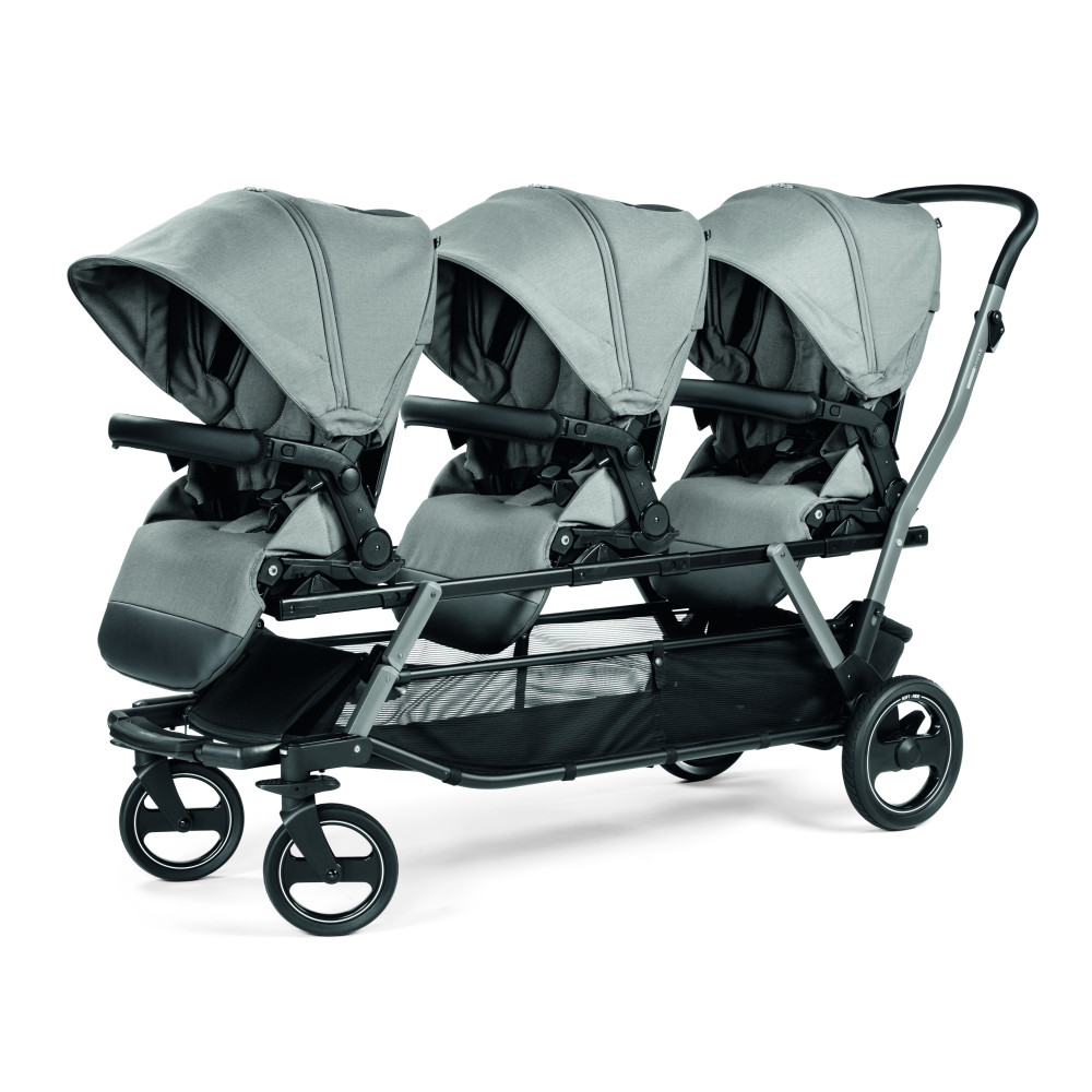 Peg Perego Triplette - дитяча коляска для трійні, легко складається, реверсивний прогулянковий блок • Grey