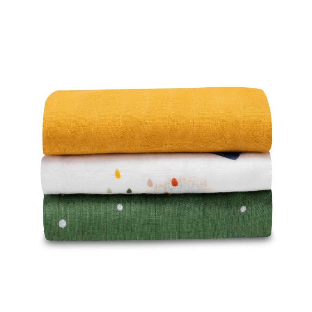 Lionelo Bamboo Set - бамбуковые пелёнки 70х70 см, 100% бамбуковый хлопок, 3 шт • Dino