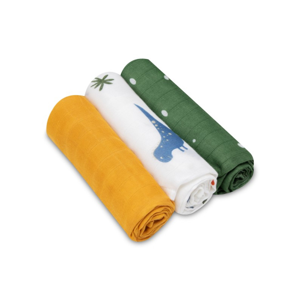 Lionelo Bamboo Set - бамбуковые пелёнки 70х70 см, 100% бамбуковый хлопок, 3 шт • Dino