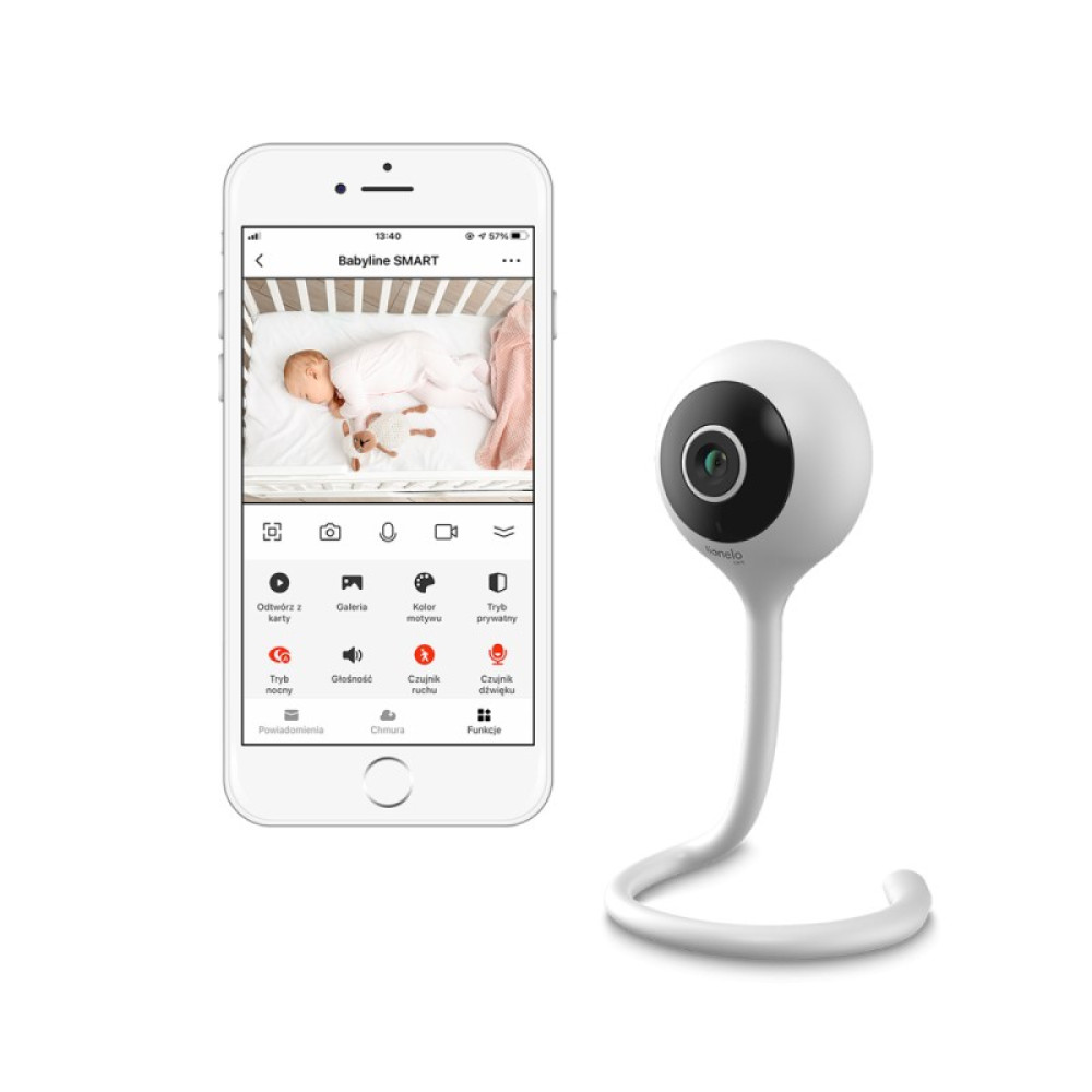 Lionelo Babyline Smart - современная видеоняня, управление через мобильное приложение, подключение через WiFi, неограниченная дальность, датчики движения, звука, температуры и влажности, возможность записи • White