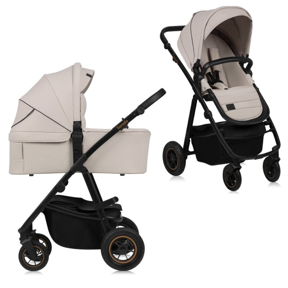 Lionelo Amber Plus - детская коляска 2 в 1, всесезонная коляска с люлькой для новорожденных, быстрое складывание, высокое крепление люльки (75 см) • Beige Sand