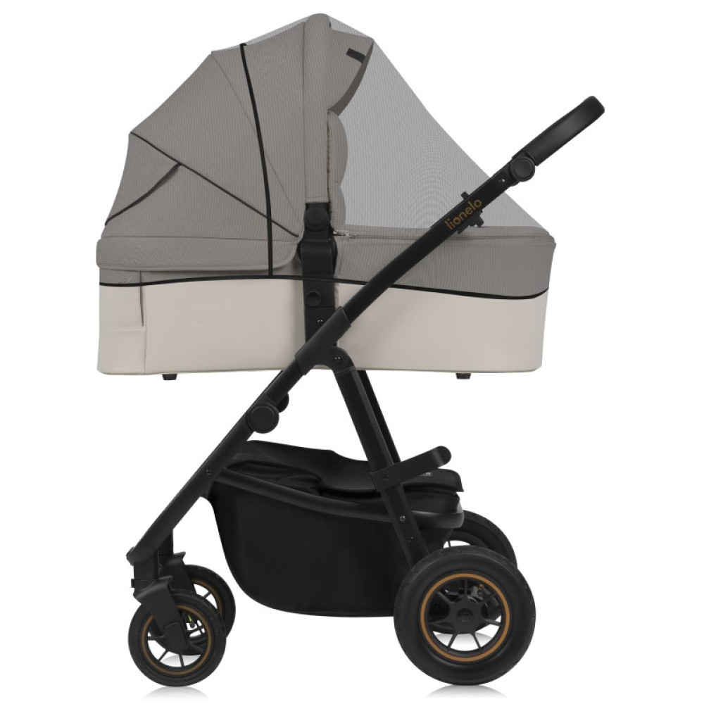 Lionelo Amber Plus - детская коляска 3 в 1,  автокресло Lionelo Astrid i-Size (от рождения до 12 месяцев / 40 - 87 см), всесезонная коляска с люлькой для новорожденных, быстрое складывание, высокое крепление люльки (75 см) • Beige Sand