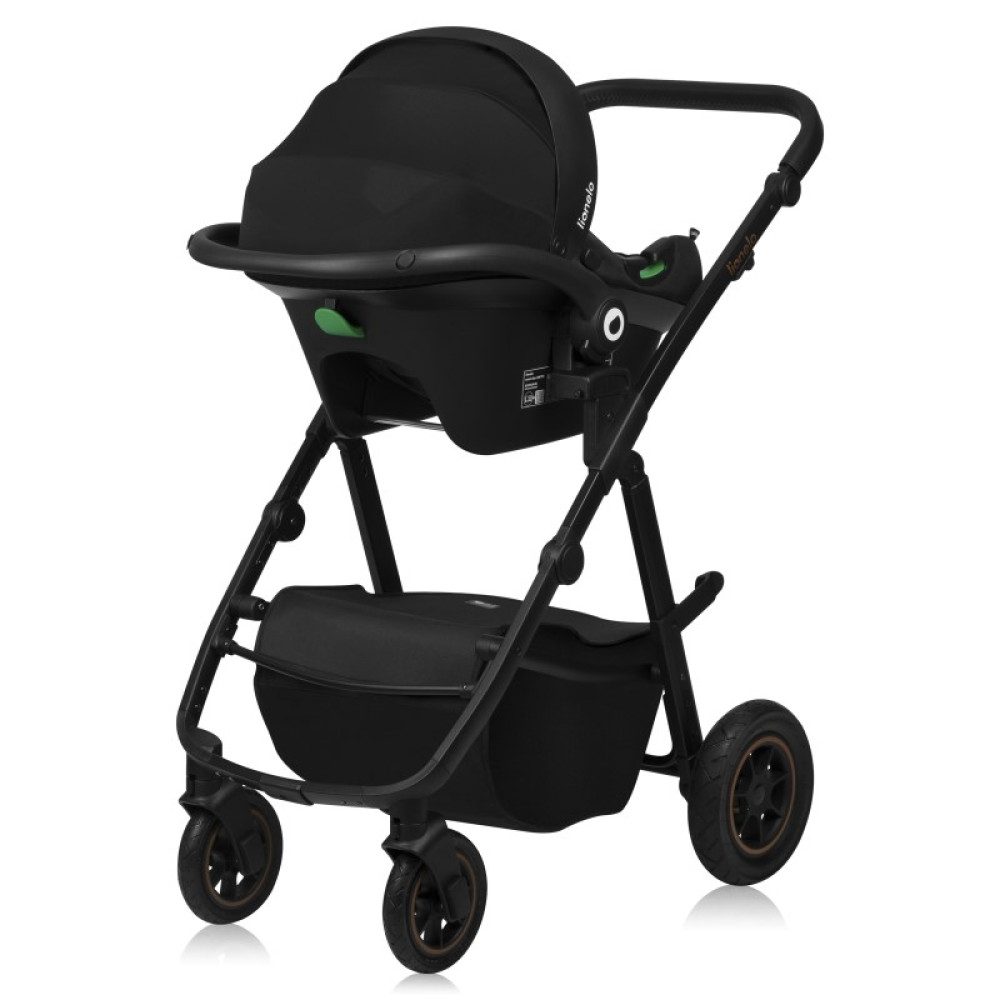 Lionelo Amber Plus - детская коляска 3 в 1,  автокресло Lionelo Astrid i-Size (от рождения до 12 месяцев / 40 - 87 см), всесезонная коляска с люлькой для новорожденных, быстрое складывание, высокое крепление люльки (75 см) • Beige Sand