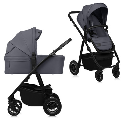 Lionelo Amber Plus - дитяча коляска 2 в 1, всесезонний візочок з люлькою для новонароджених, швидке складання, високе кріплення люльки (75 см) • Grey Graphite