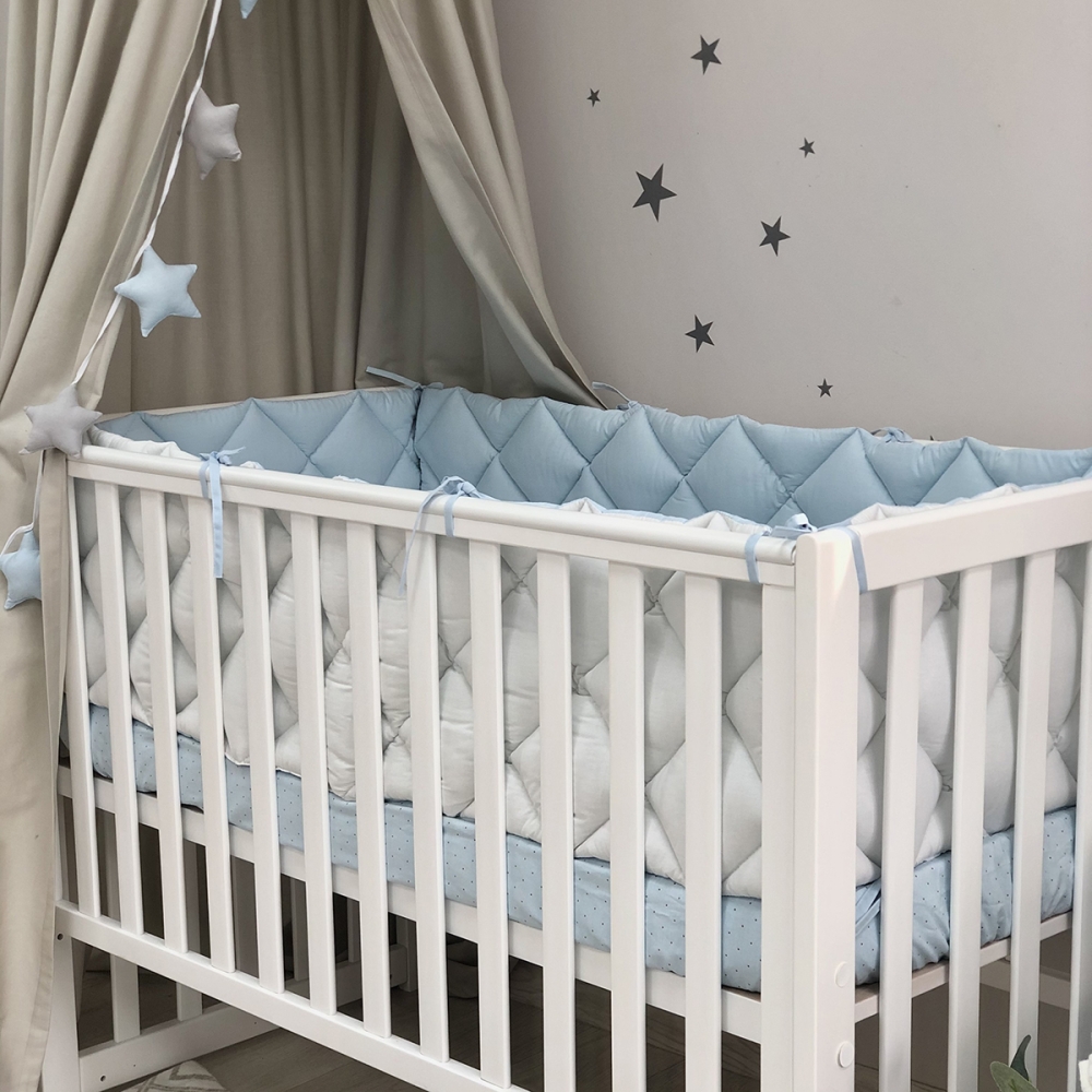 Постільний комплект Маленька Соня Baby Mix Паровозики, 6 предметів, блакитний (0291559)