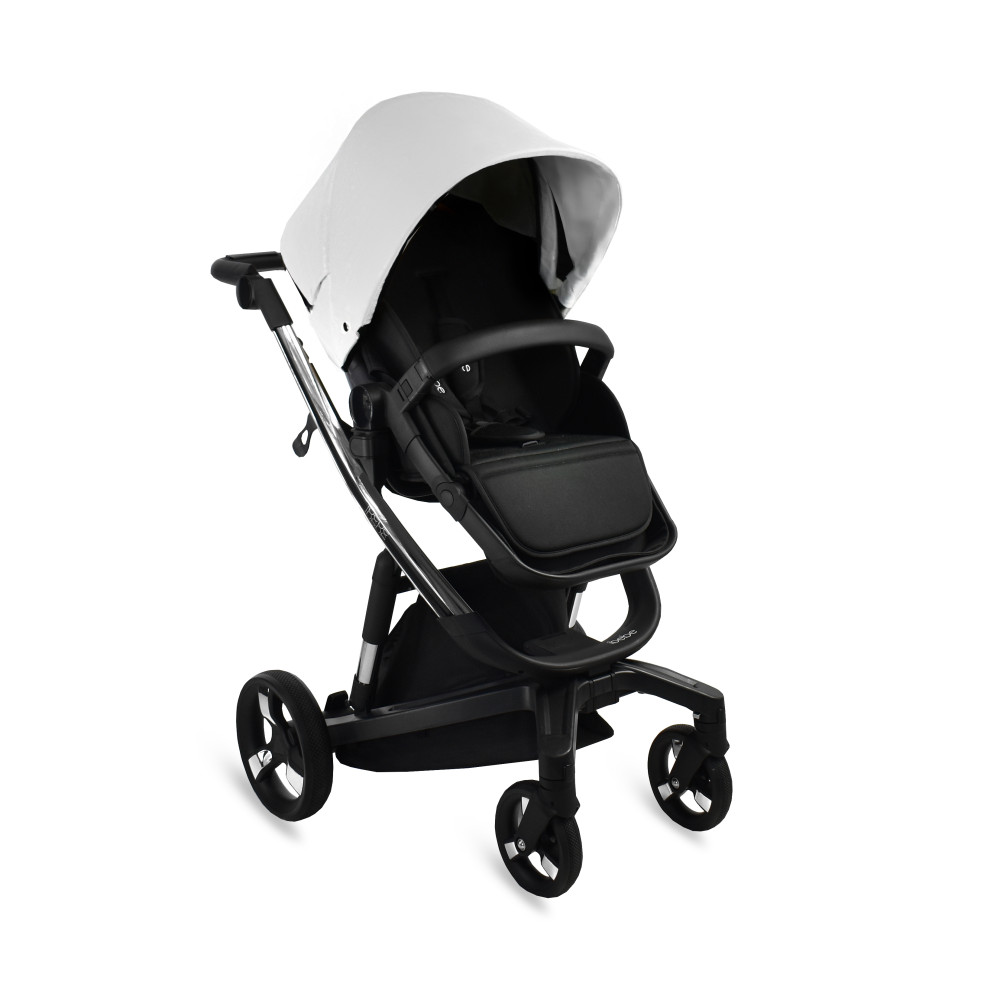 iBebe i-Stop - коляска 2 в 1, електричні гальма, м\'яка амортизація, реверсивний прогулянковий блок, екошкіра • IS32 Eco White