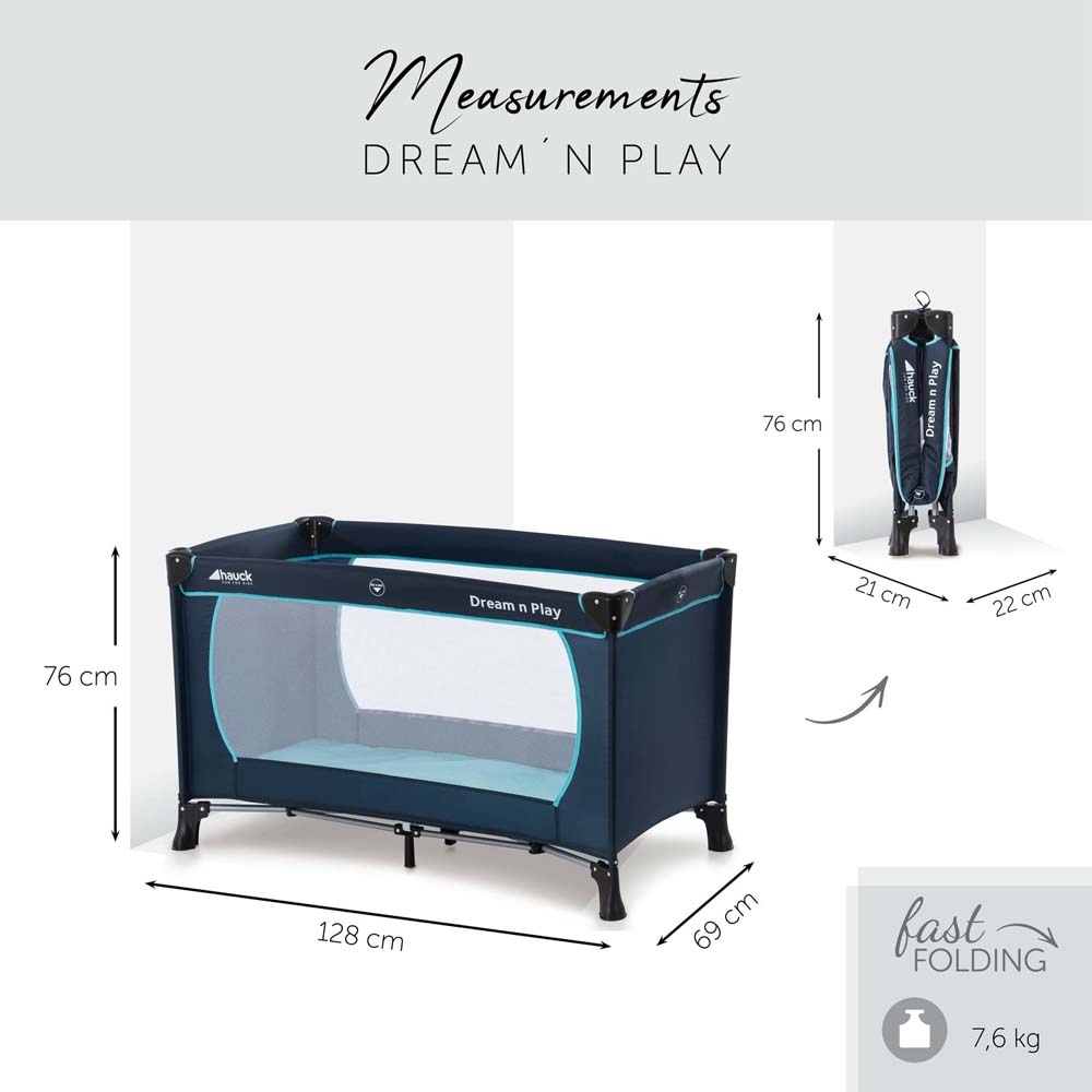 Hauck Dream N Play Plus - детский манеж-кроватка для путешествий • Navy/Aqua